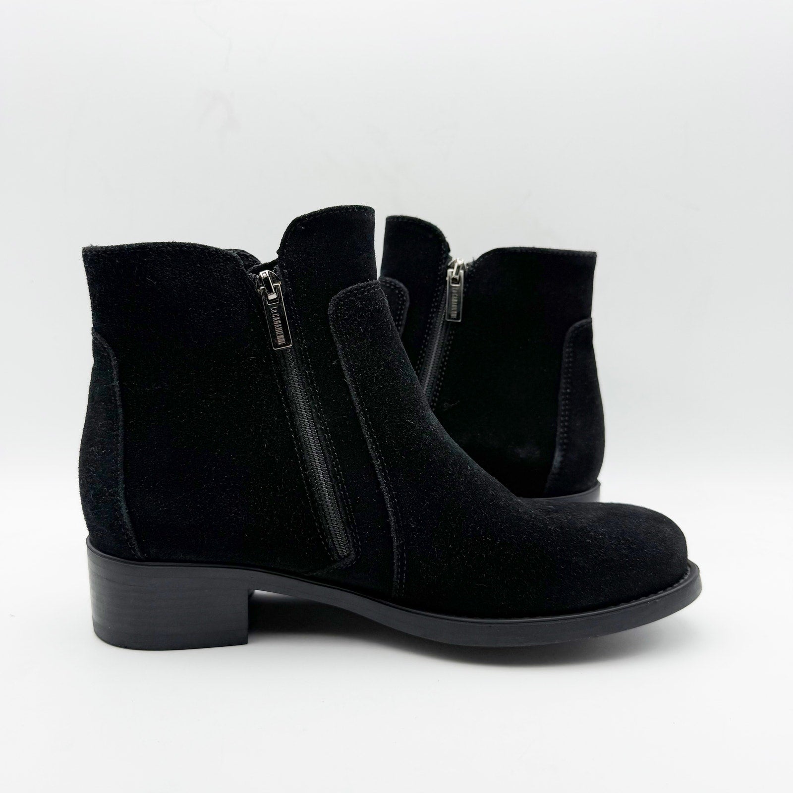 La Canadienne Womens Saria Booties US 6.5 Black Suede Waterproof Dual Zip NWOB