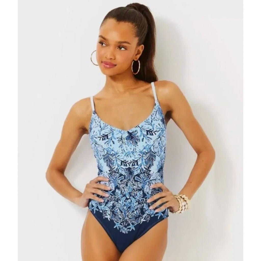 LILLY PULITZER Klynn One-Piece Swimsuit US 10 Bonaire Blue Just a Little Koi NWT