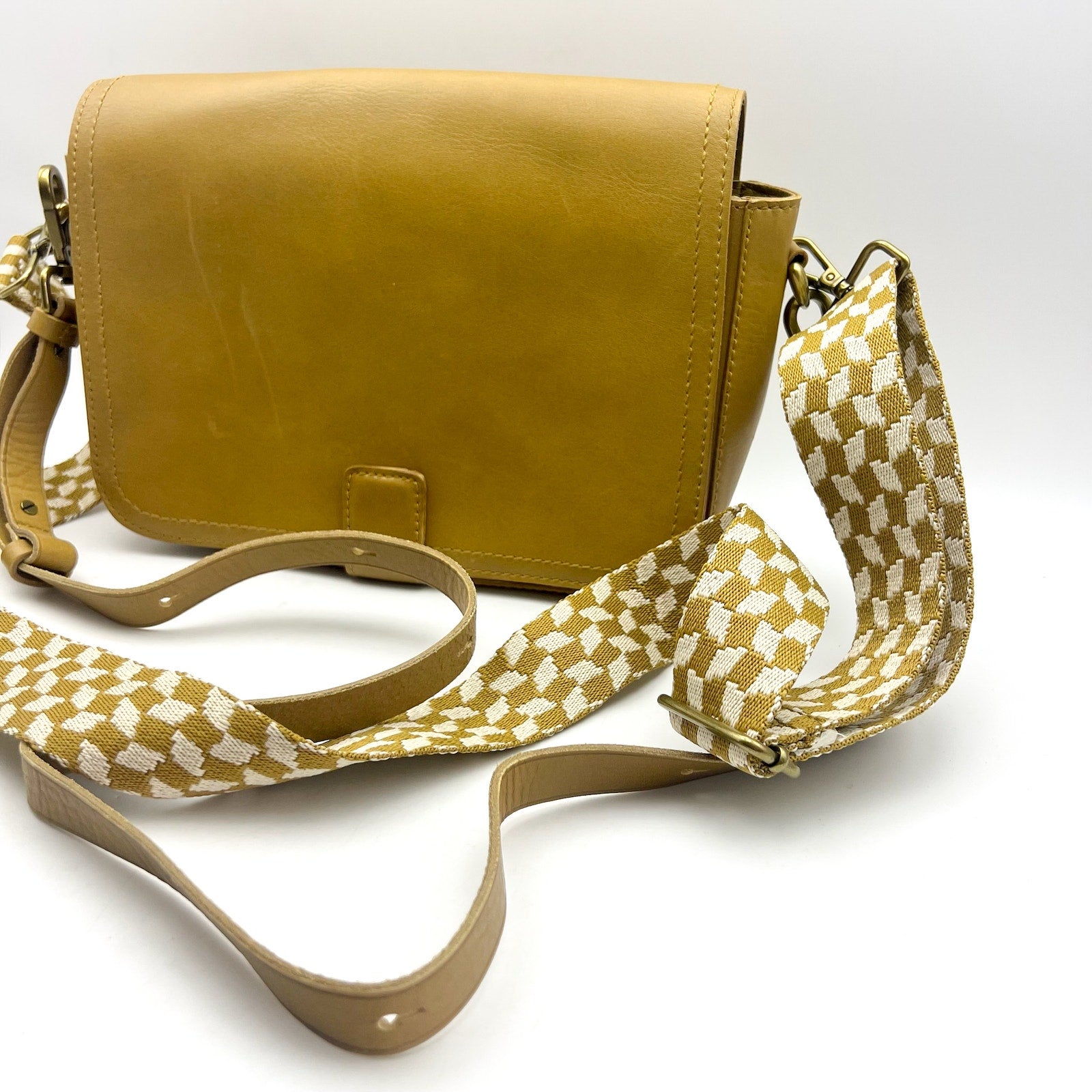 MADEWELL Women’s Transport Flap Shoulder Bag Gold Checkerboard Strap NJ034 NWT