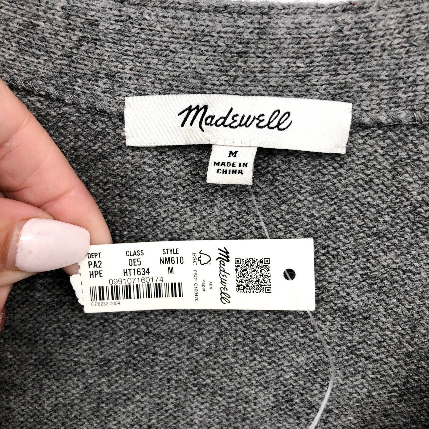 MADEWELL Women's V-Neck Relaxed Cardigan Medium Grey Merino Wool NM610 NWT