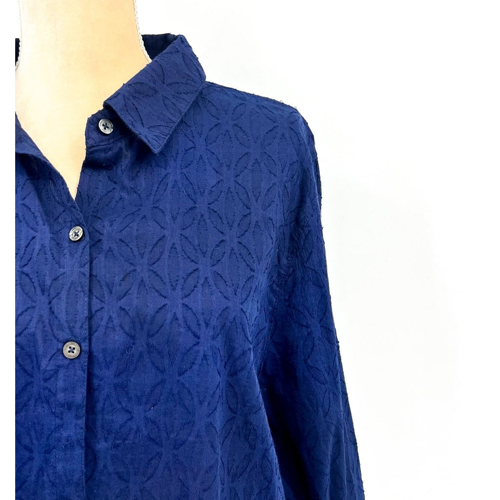 TOMMY BAHAMA Jacquard Boyfriend Cover Up Shirt XL Mare Navy Blue Cotton Clip NWT