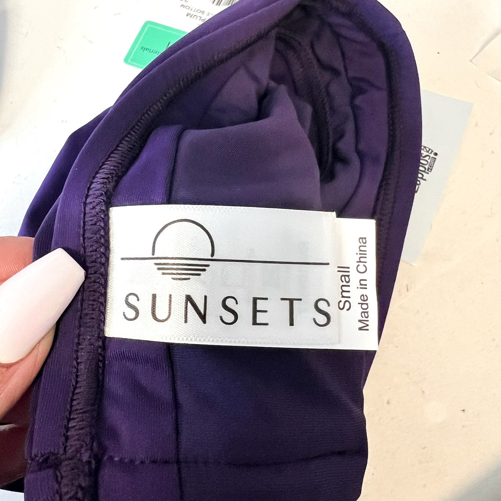 SUNSETS Unforgettable Shirred Brief Bikini Bottom Small Paradise Plum Purple NWT