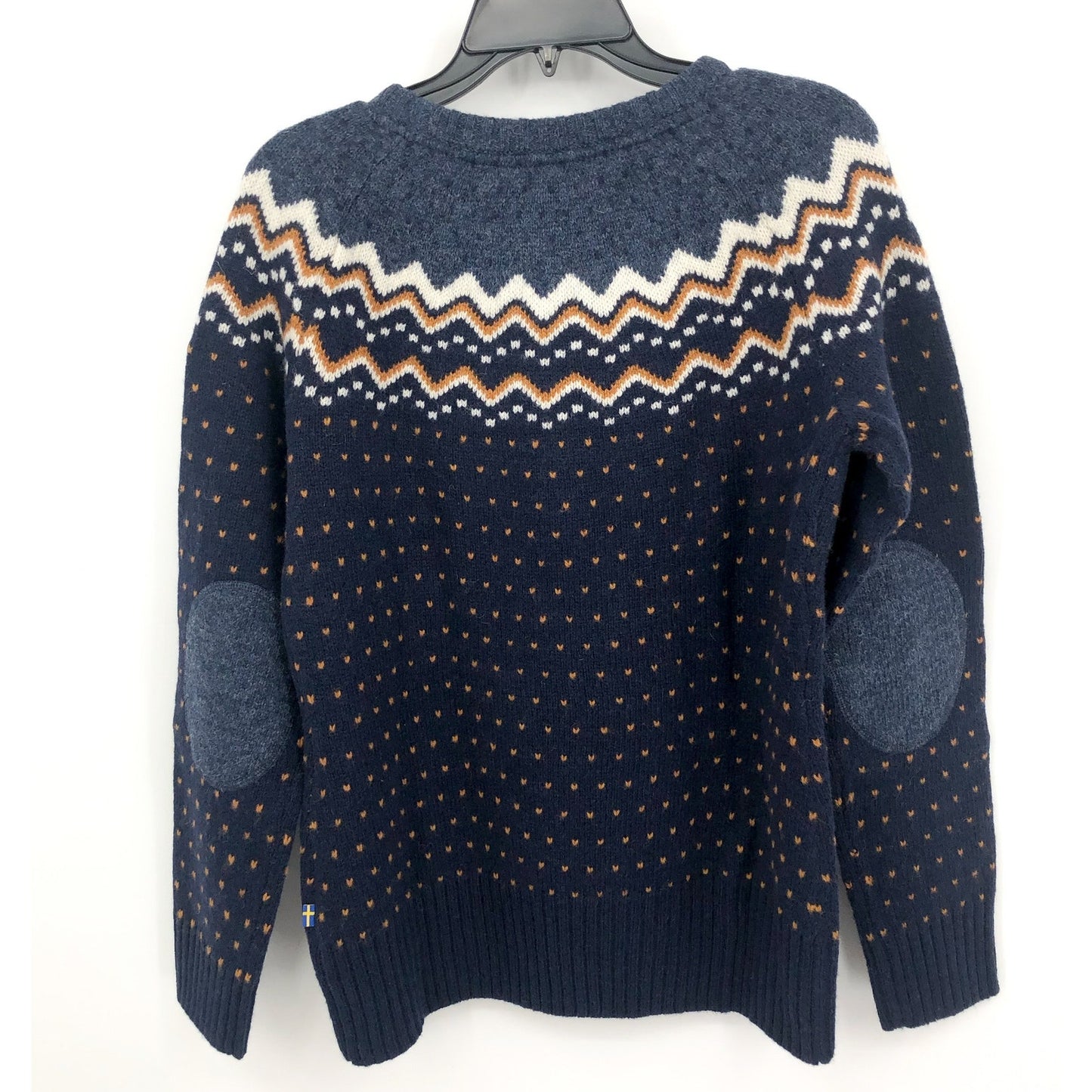 FJALLRAVEN Womens Ovik Sweater Medium Blue Dark Navy Fairisle Wool Crewneck NWT