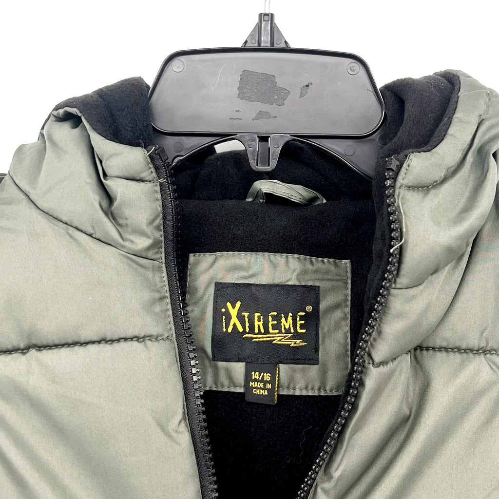 IXTREME Boy's Hooded Colorblock Puffer Winter Coat XL 14/16 Green Black NWT