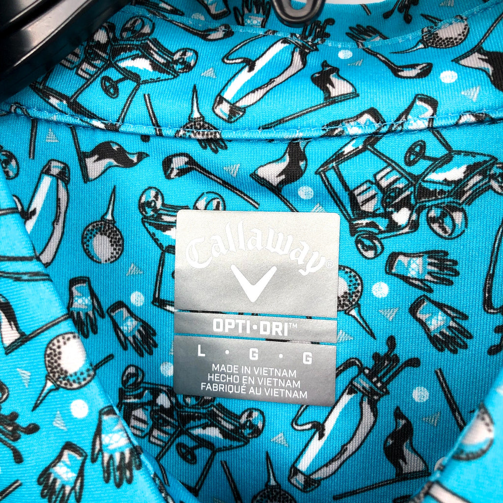 CALLAWAY Men's Opti Dri All Over Golf Polo Shirt Large River Blue Printed NWT