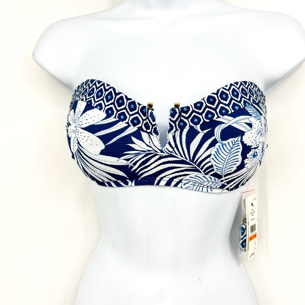 TOMMY BAHAMA Island Cays Bandeau Bikini Top Small Blue White Blooms NWT