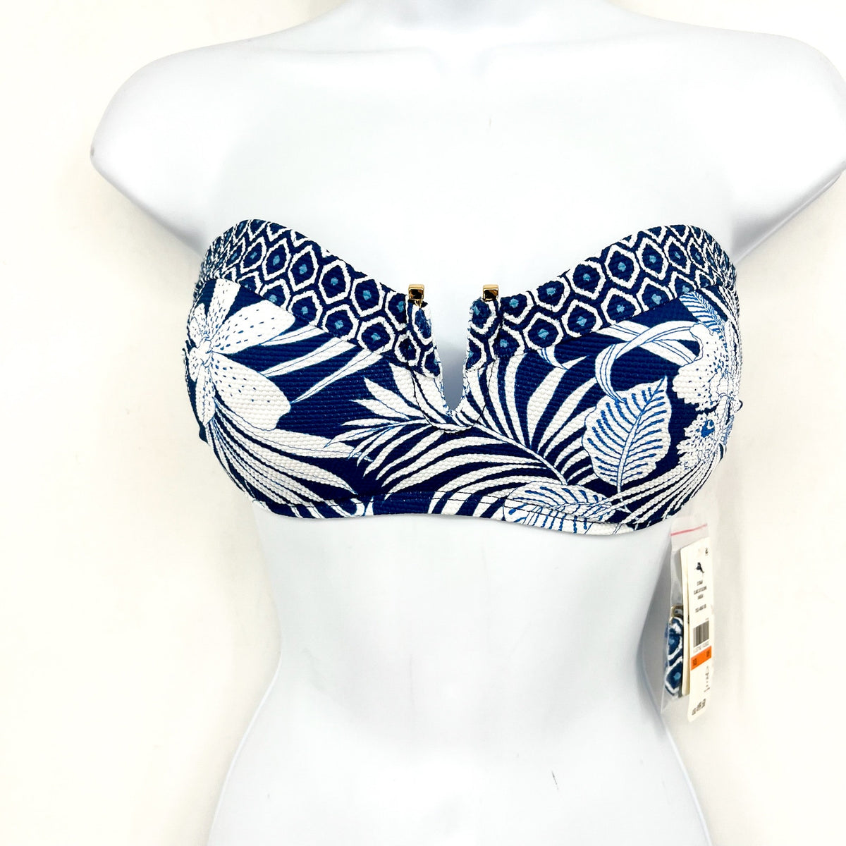 TOMMY BAHAMA Island Cays Bandeau Bikini Top Small Blue White Blooms NWT