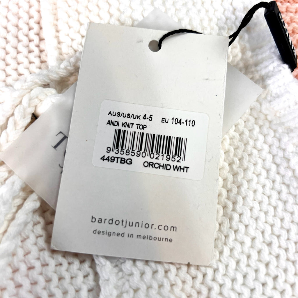 BARDOT JUNIOR Girls Andi Knit Top Size 4-5 XS Orchid White Tie Back NWT