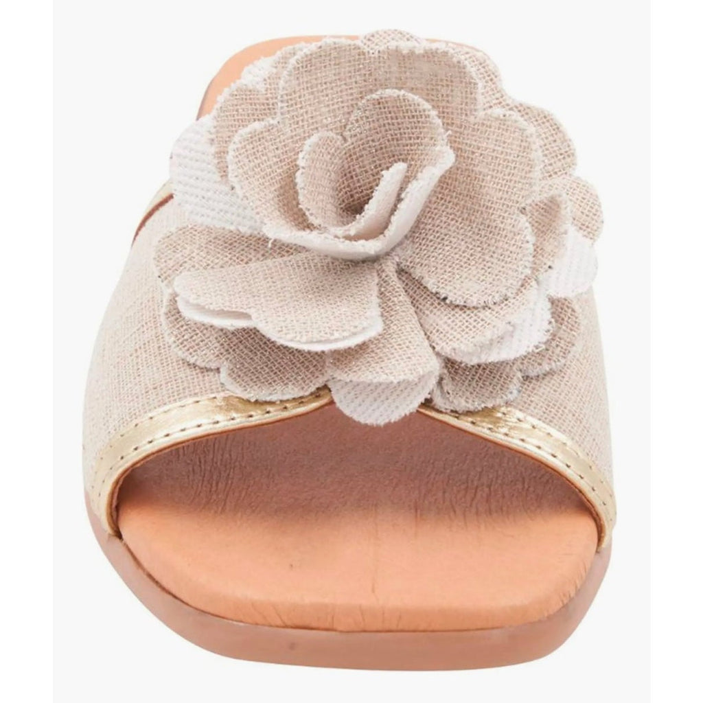 Andre Assous Womens Kiky Flower Slide Sandals Size 7 EU 38 Beige Natural NIB