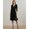 LAUREN RALPH LAUREN Surplice Jersey Dress Size 6 Black 3/4 Sleeves Belted NWT