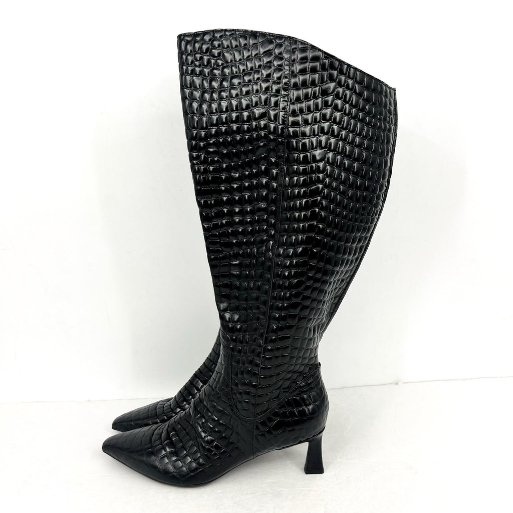 Naturalizer Deesha Knee High Boot US 11 WIDE- EXTRA WIDE CALF Black Croco NWOB