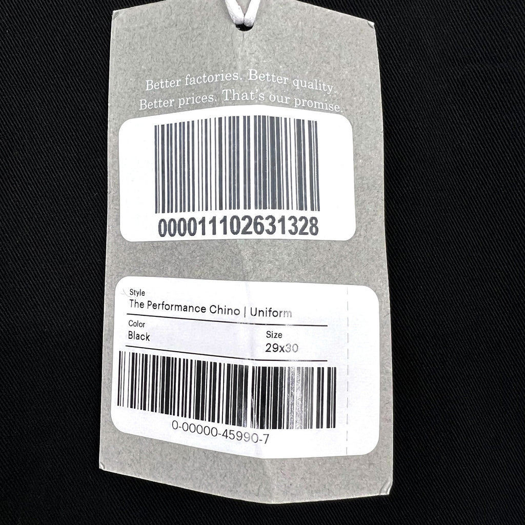 EVERLANE Uniform Mens Performance Chino Pants 29x30 Black Athletic Fit NWT