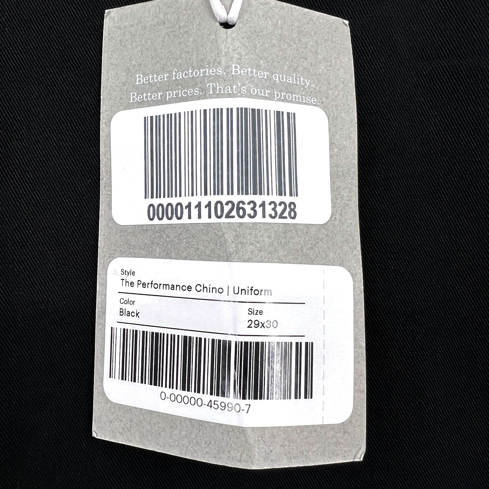EVERLANE Uniform Mens Performance Chino Pants 29x30 Black Athletic Fit NWT