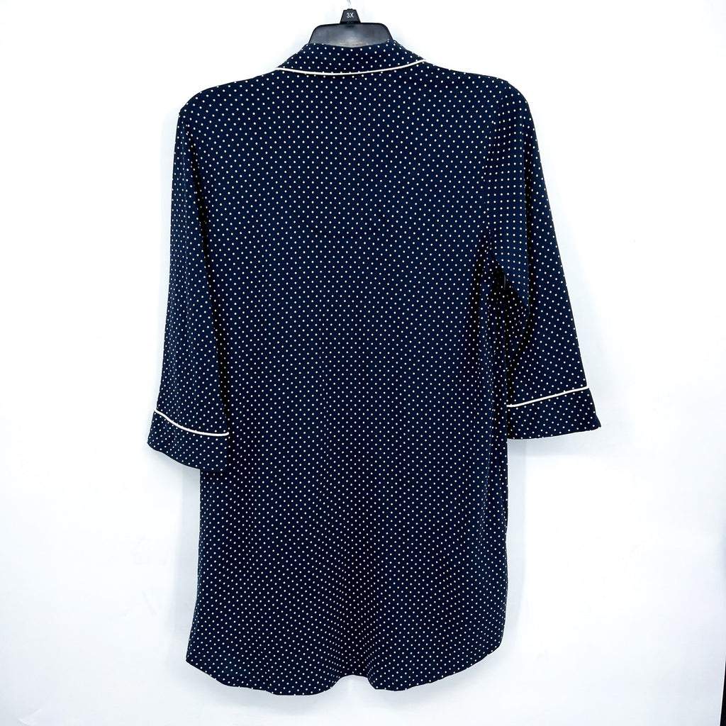 LAUREN RALPH LAUREN Womens Cotton Sleep Shirt Medium Navy Blue White Dot NWT