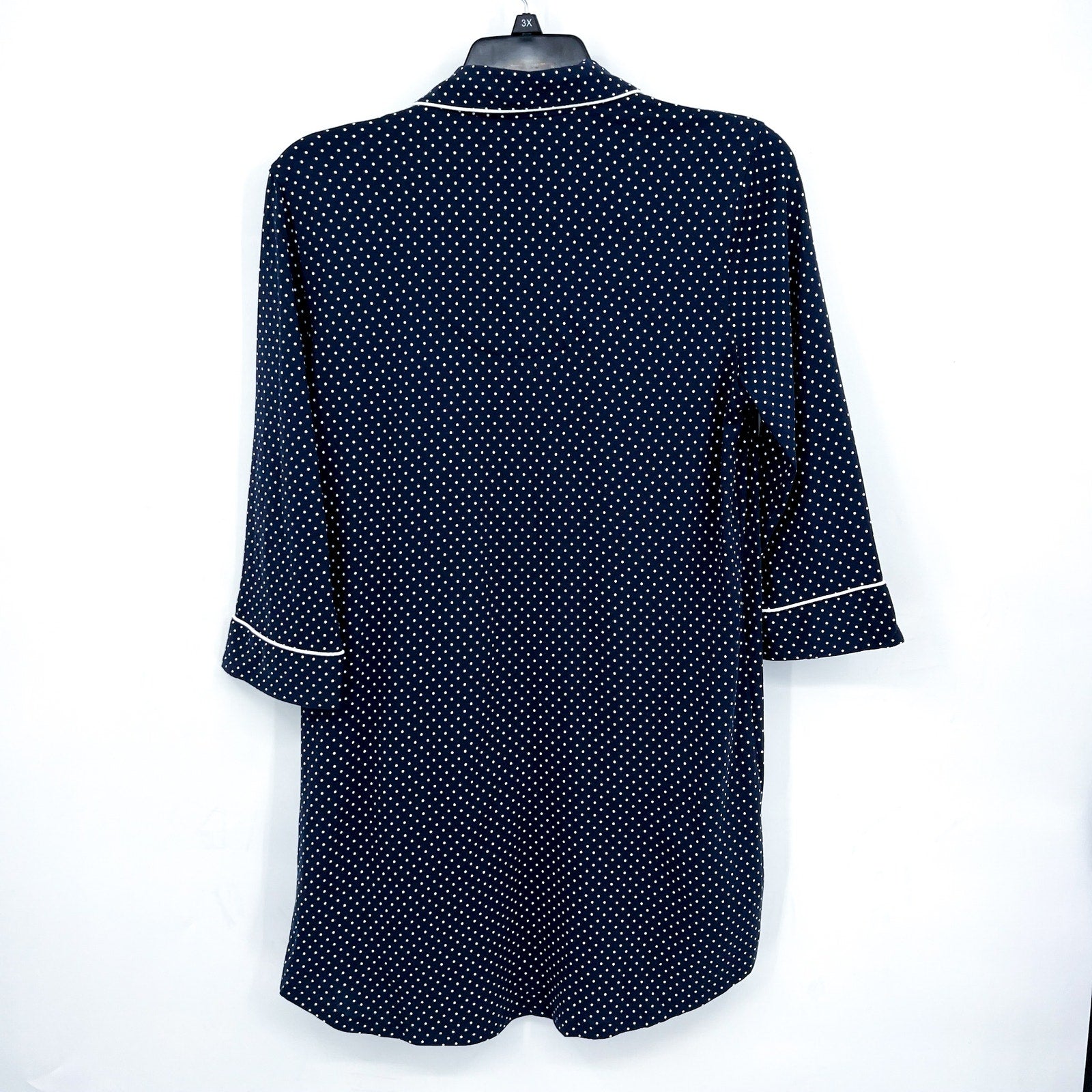 LAUREN RALPH LAUREN Womens Cotton Sleep Shirt Medium Navy Blue White Dot NWT