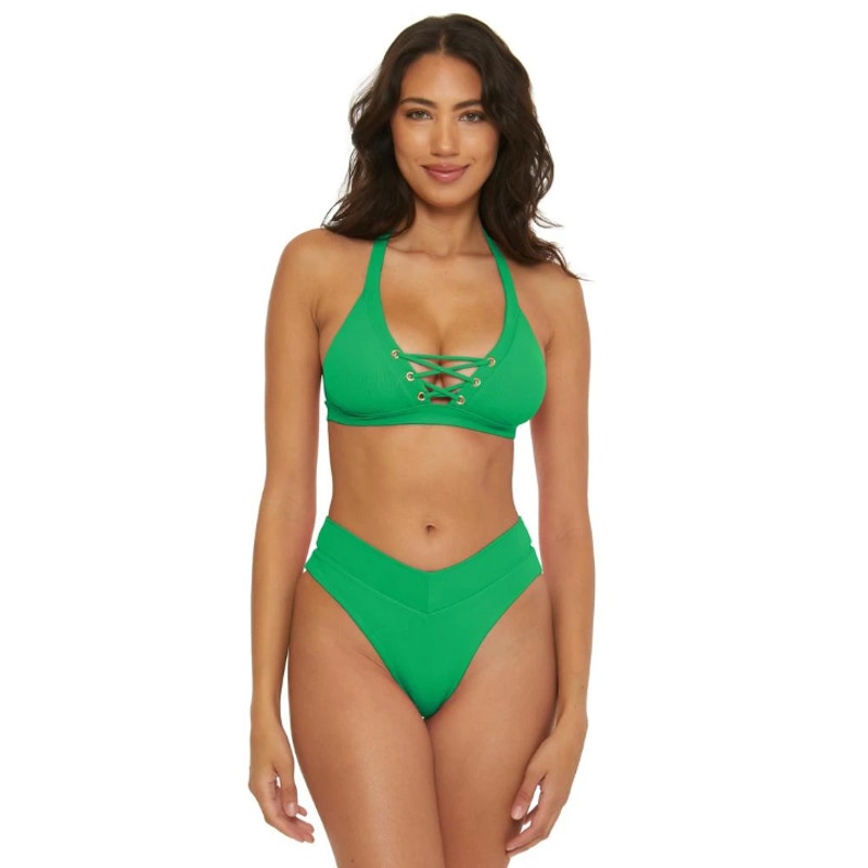 BECCA Modern Edge Elise French Cut Bikini Bottom Small Verd Green High-Waist NWT