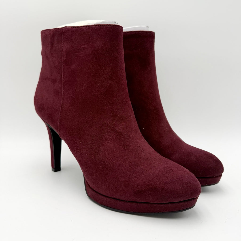 Violet & Red Womens Shelby Platform Ankle Booties US 8.5 M Maroon Red Suede NWOB