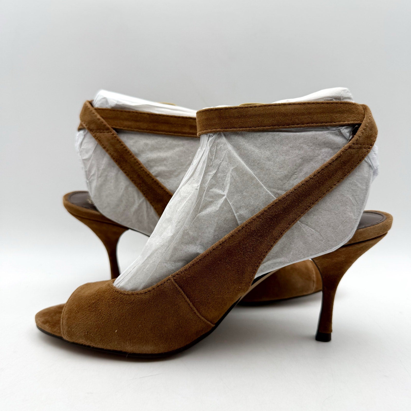 Vince Camuto Womens Pavles Ankle Strap Heeled Sandals US 6.5 M Brown Suede NIB