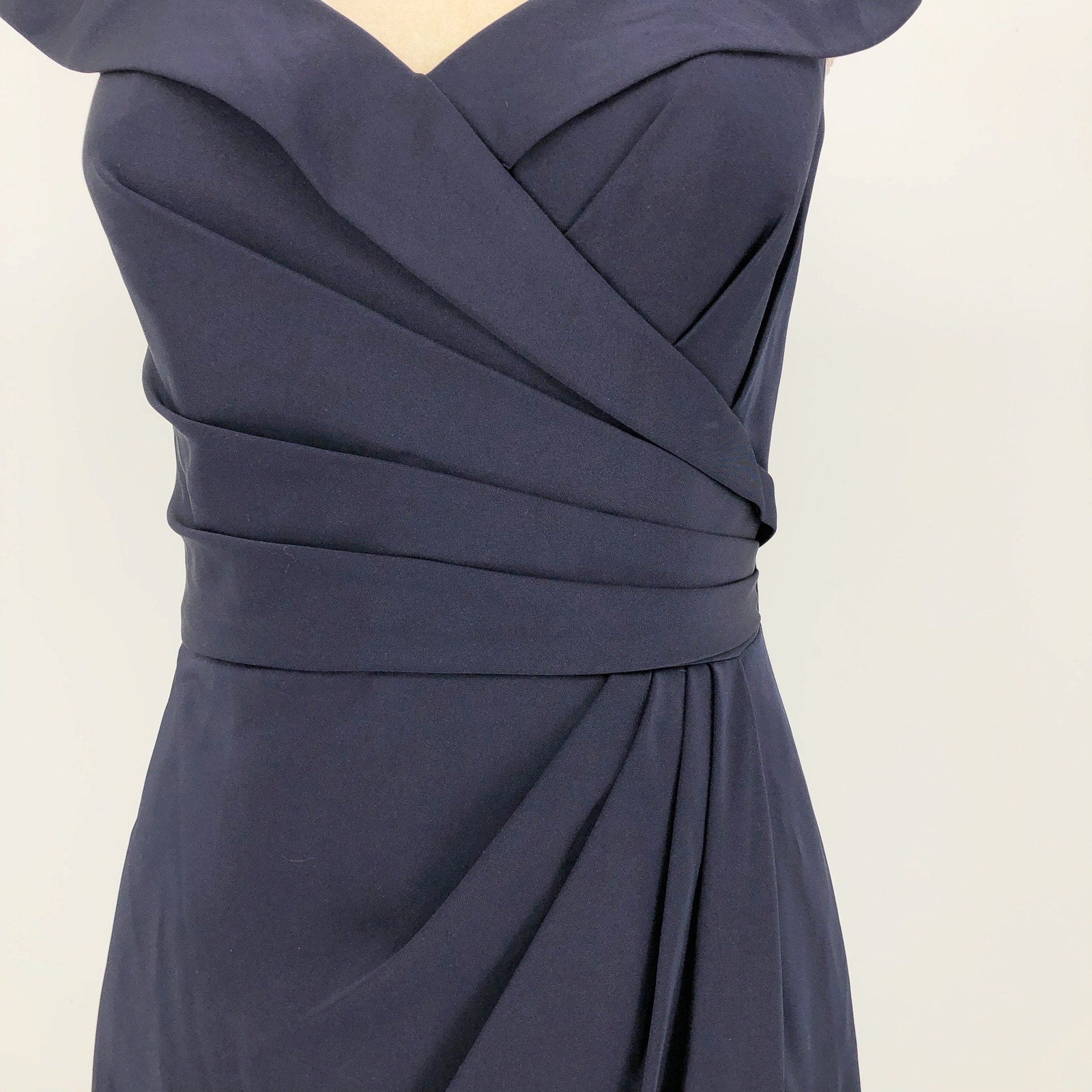 LA FEMME 25206 Jersey Column Gown 2 Navy Blue Off-the-Shoulder Ruched NWOT