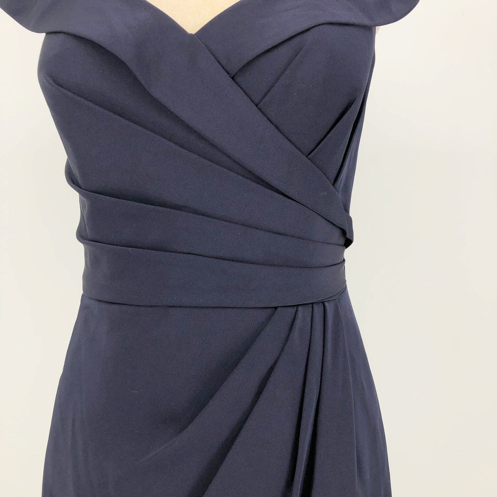 LA FEMME 25206 Jersey Column Gown 2 Navy Blue Off-the-Shoulder Ruched NWOT