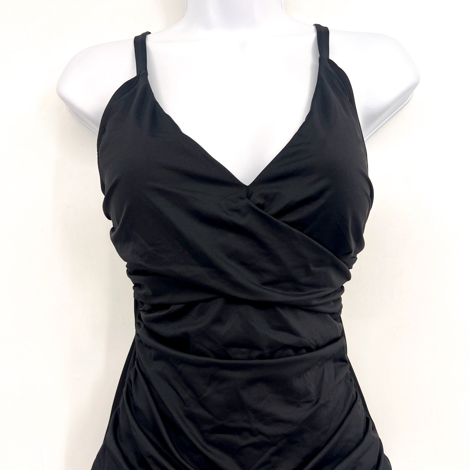 TOMMY BAHAMA Pearl V-Neck One Piece Swimsuit Size 6 Black Solid Cross Front NWT