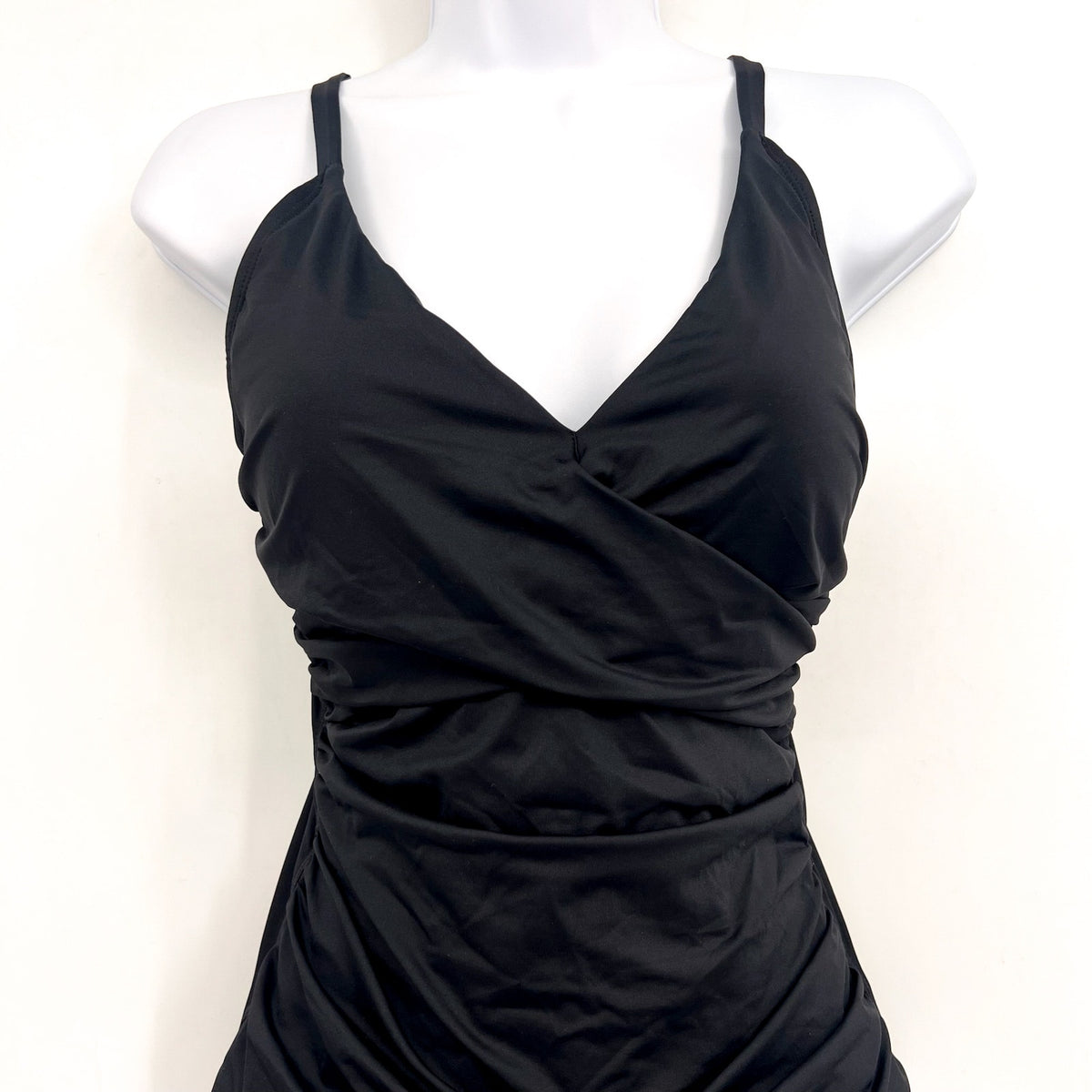 TOMMY BAHAMA Pearl V-Neck One Piece Swimsuit Size 6 Black Solid Cross Front NWT