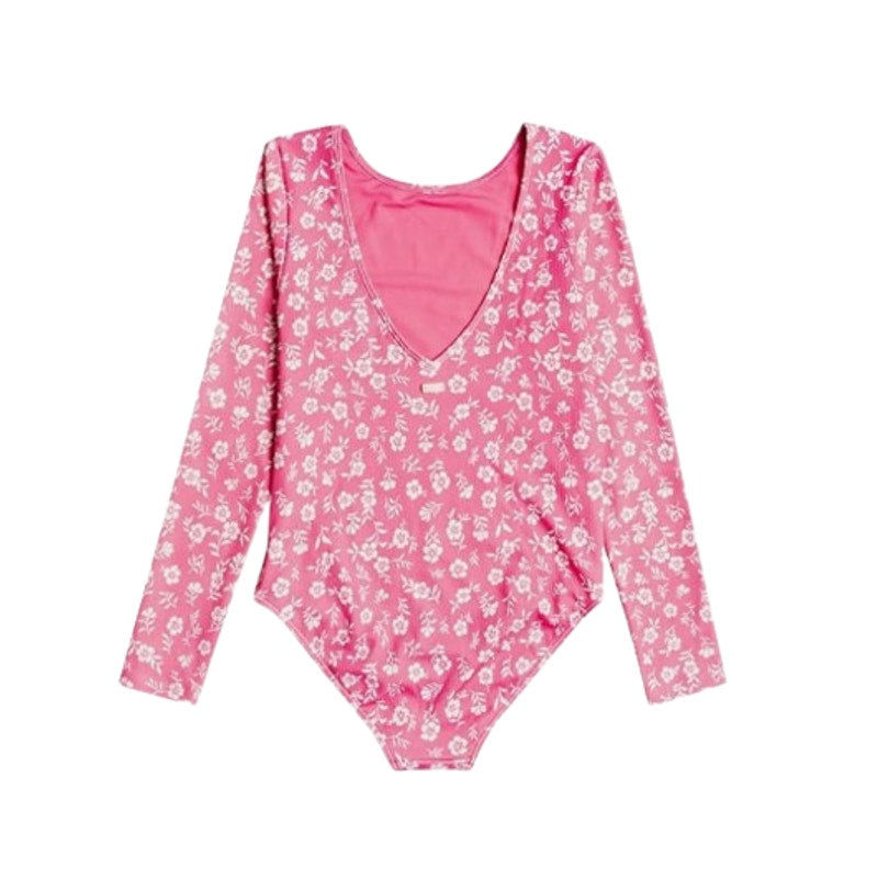 ROXY Girls Splendid Dream Long Sleeve One Piece Swimsuit Large Pink Floral NWT