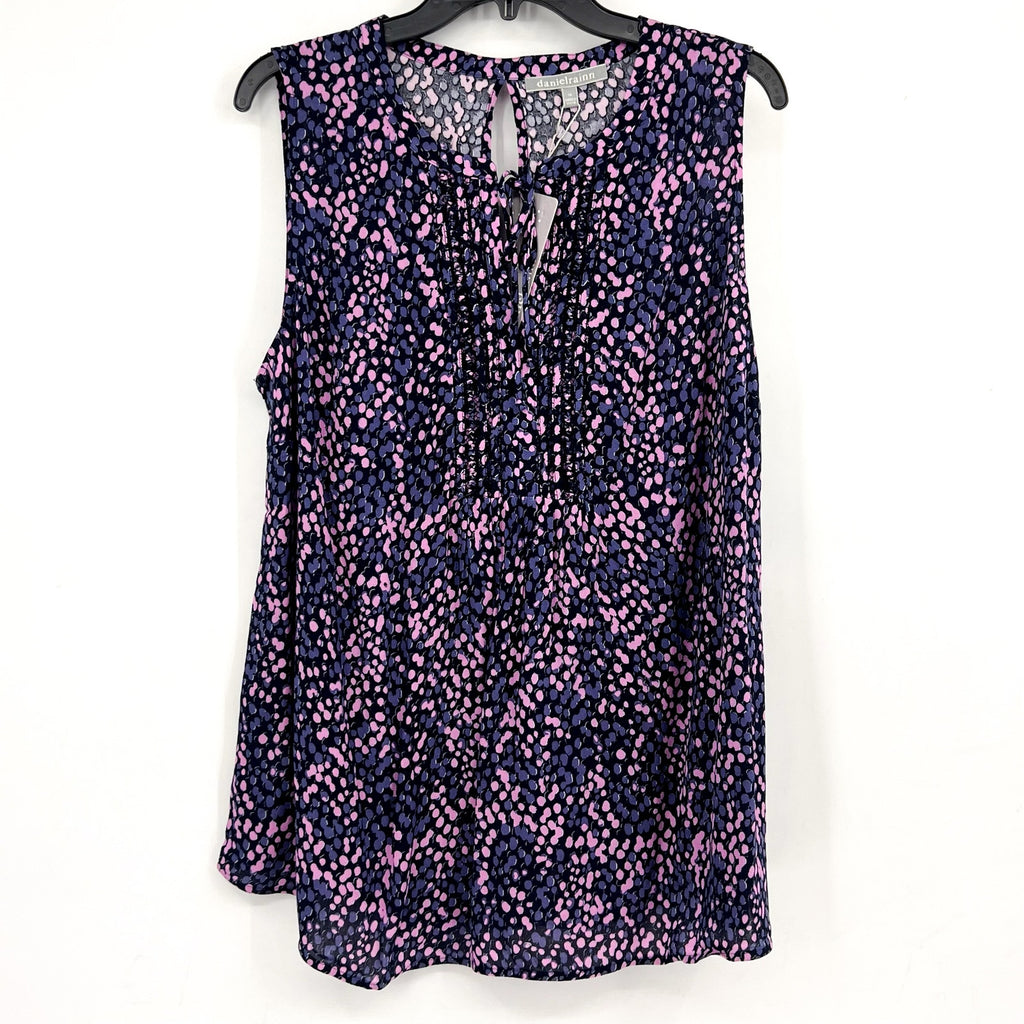 DANIEL RAINN Women's Sleeveless Blouse 3X Purple Pink Print Tie-Front NWT