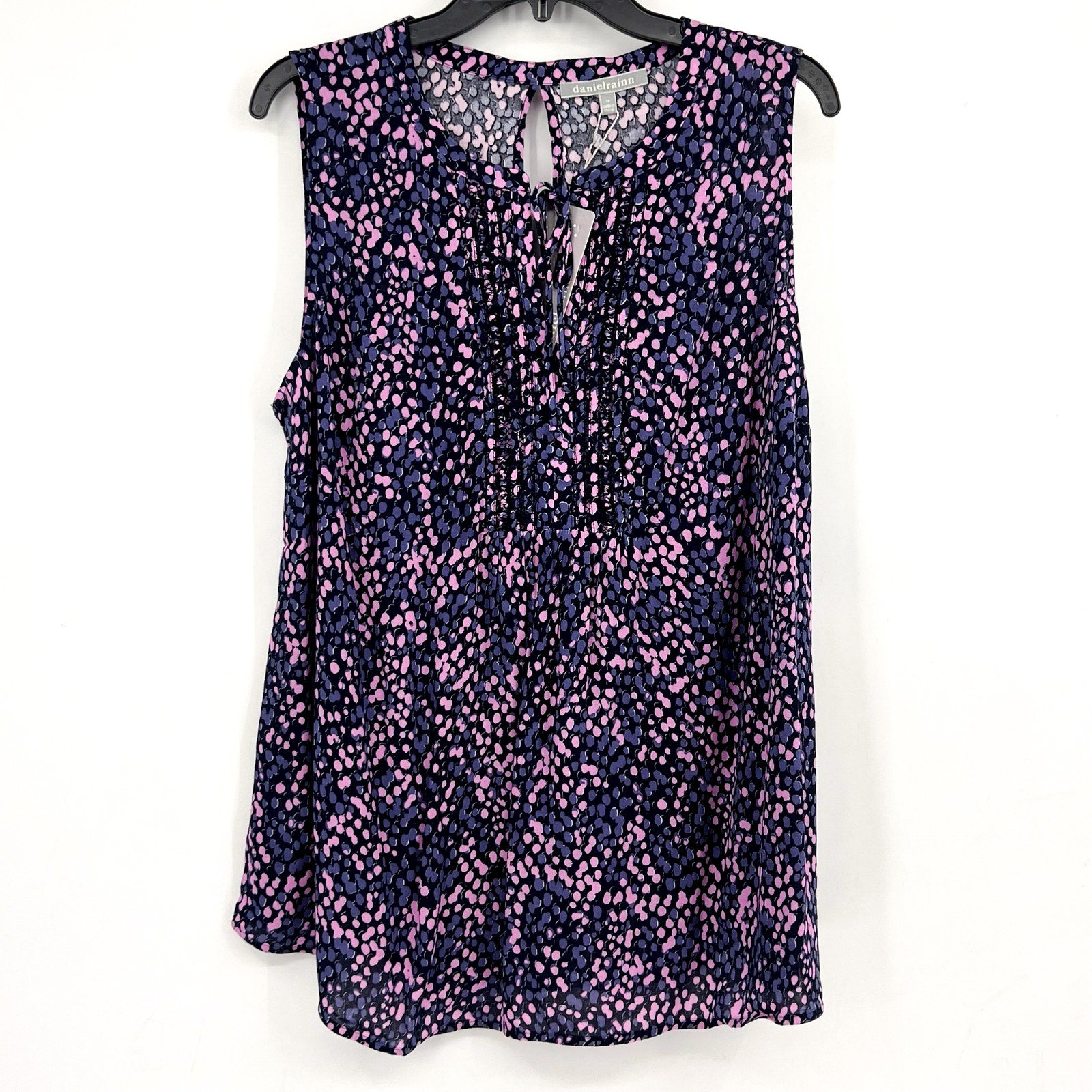 DANIEL RAINN Women's Sleeveless Blouse 3X Purple Pink Print Tie-Front NWT