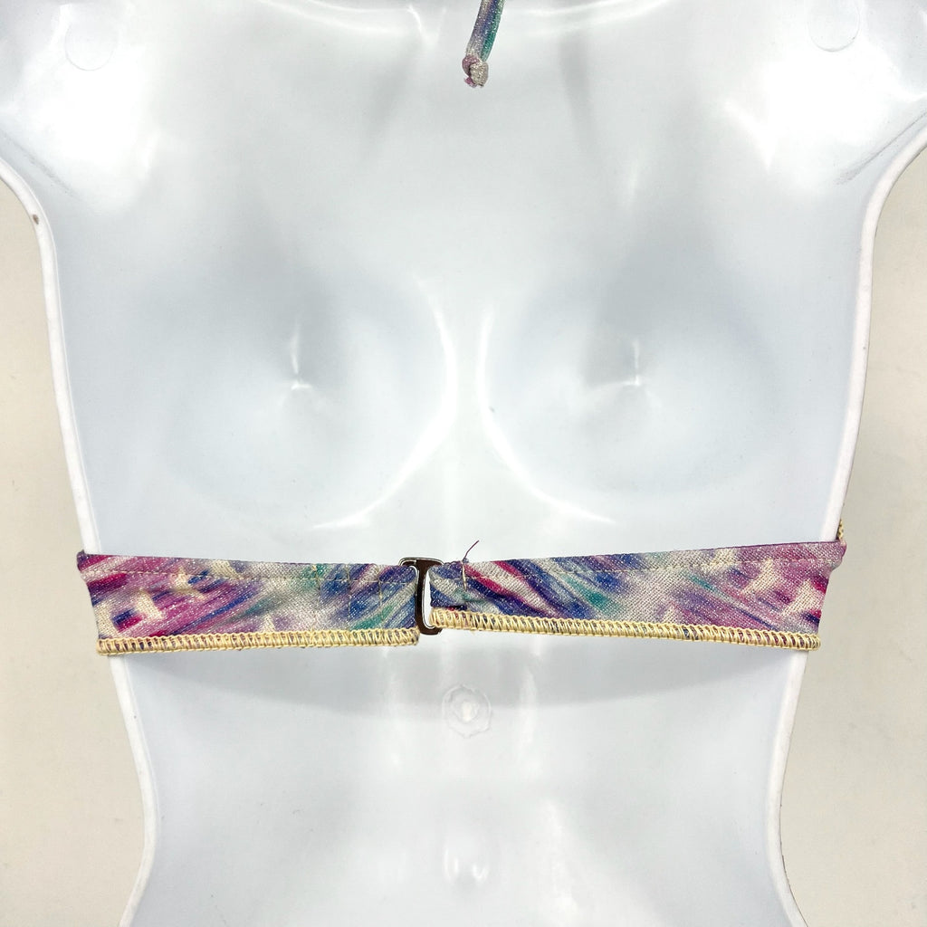 BECCA Women's Tulum Halter Bikini Top Small Purple Multi Printed Lace Front NWT