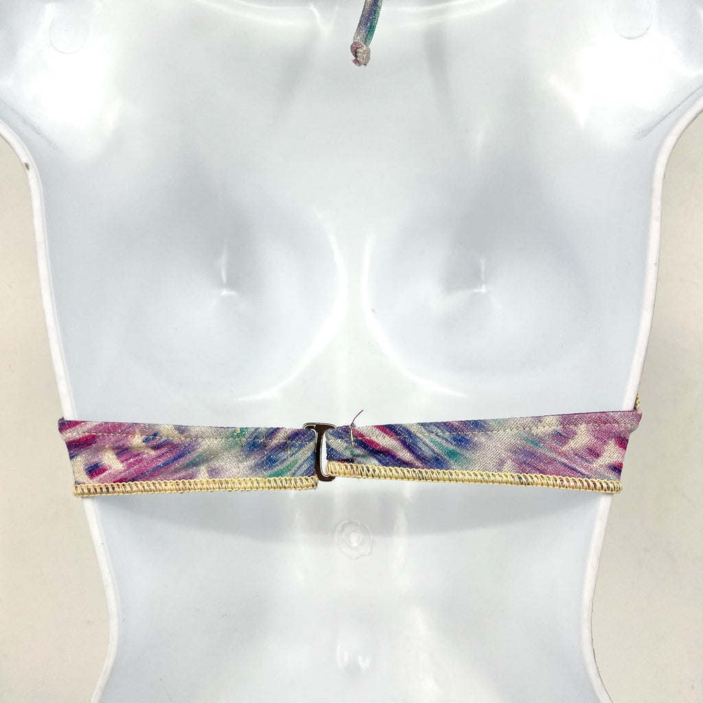 BECCA Women's Tulum Halter Bikini Top Small Purple Multi Printed Lace Front NWT