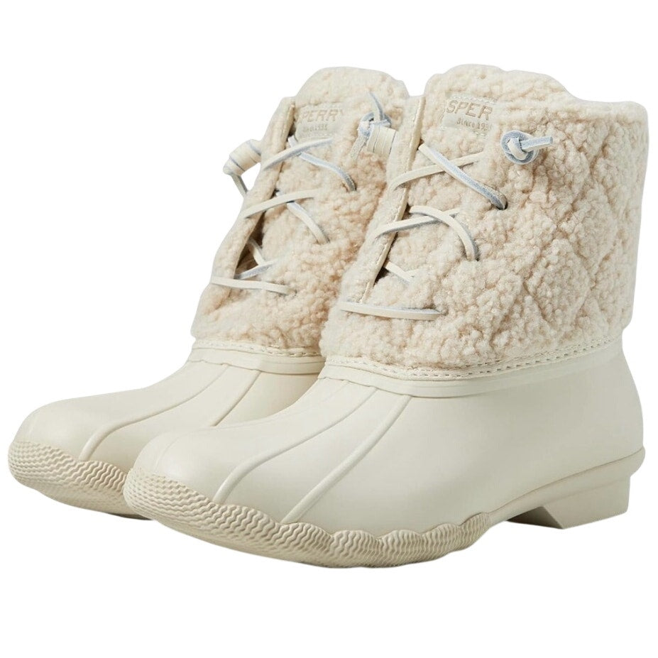 Sperry Womens Saltwater Ankle Booties US 7 EU 37.5 White Sherpa NIB