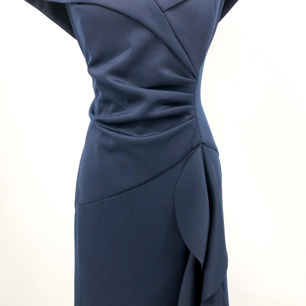 XSCAPE Womens Ruffle Off the Shoulder Gown Size 16 Midnight Blue Scuba 4581X NWT