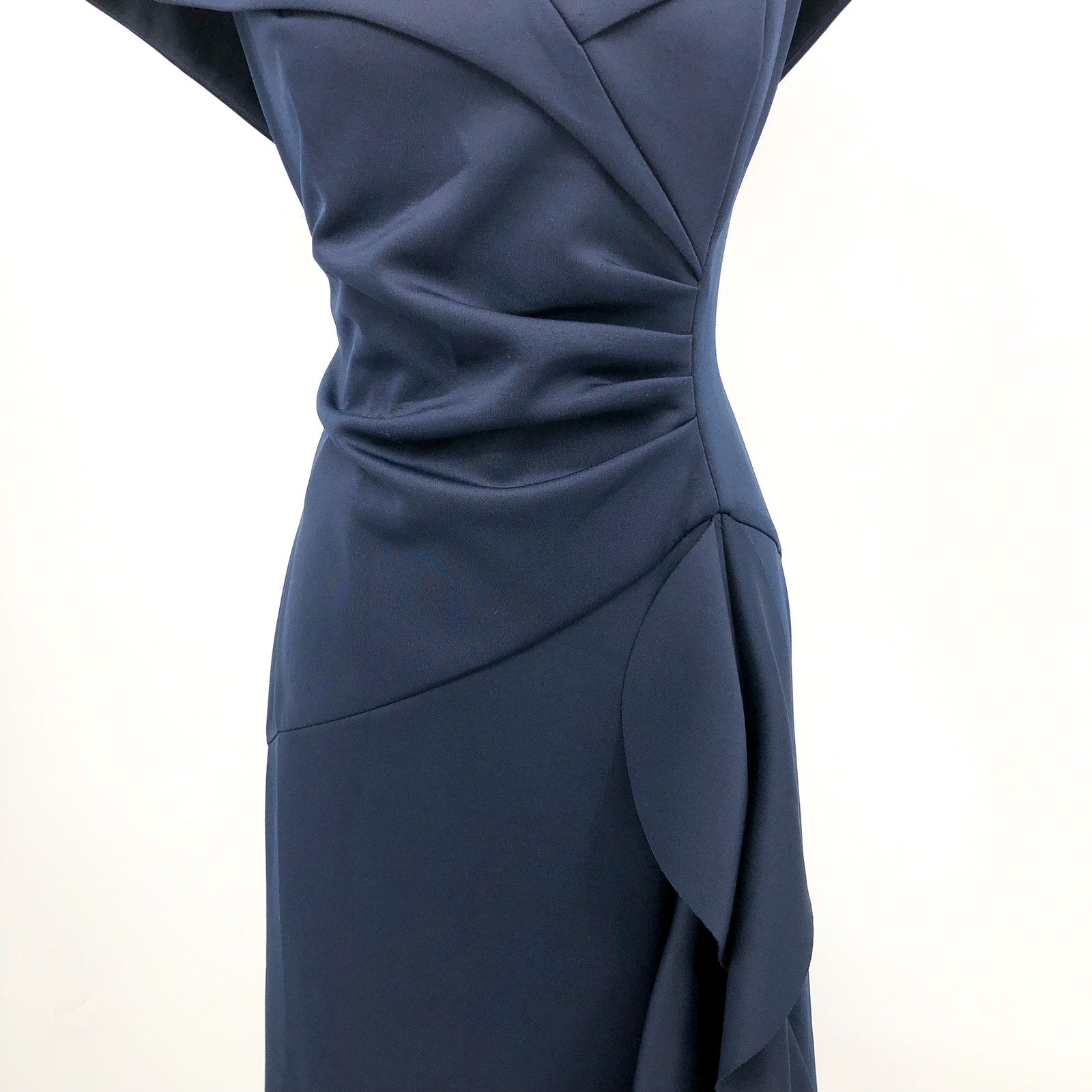XSCAPE Womens Ruffle Off the Shoulder Gown Size 16 Midnight Blue Scuba 4581X NWT