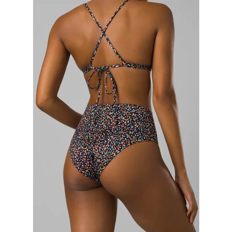PRANA Women's Aurelia Bikini Bottom XS Black Alotta Dots High Waist NWT
