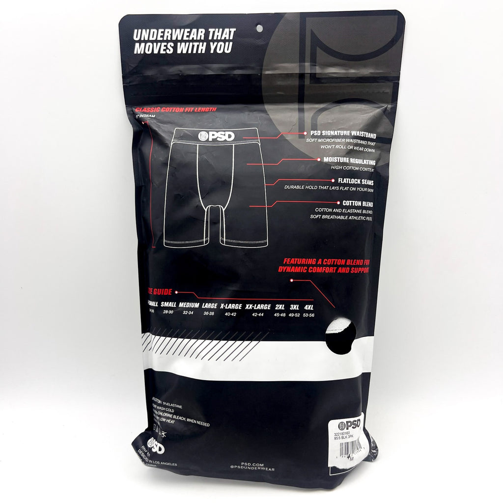 PSD Men's 3 Pack Classic Cotton Stretch Boxer Briefs Medium Black NWT