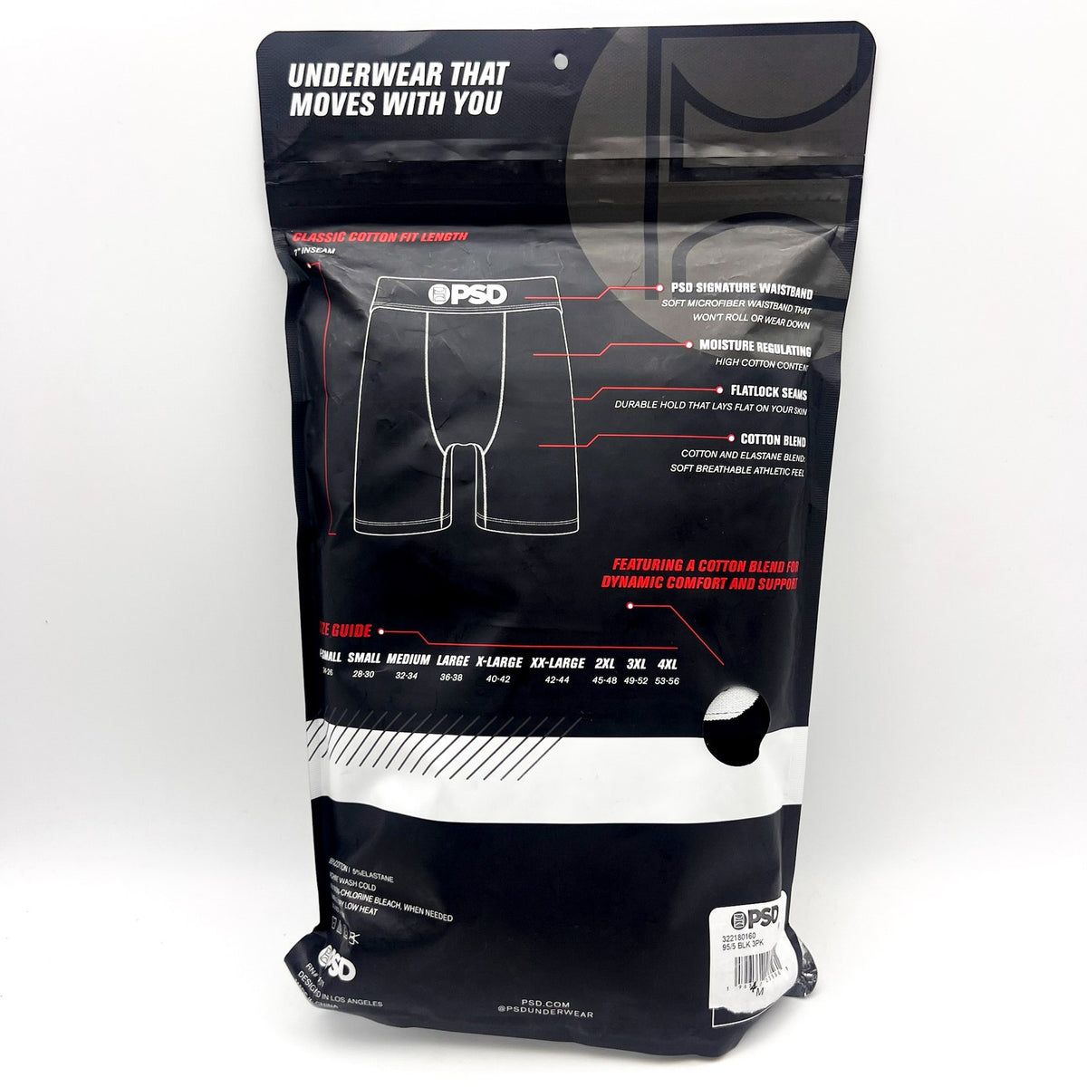 PSD Men's 3 Pack Classic Cotton Stretch Boxer Briefs Medium Black NWT