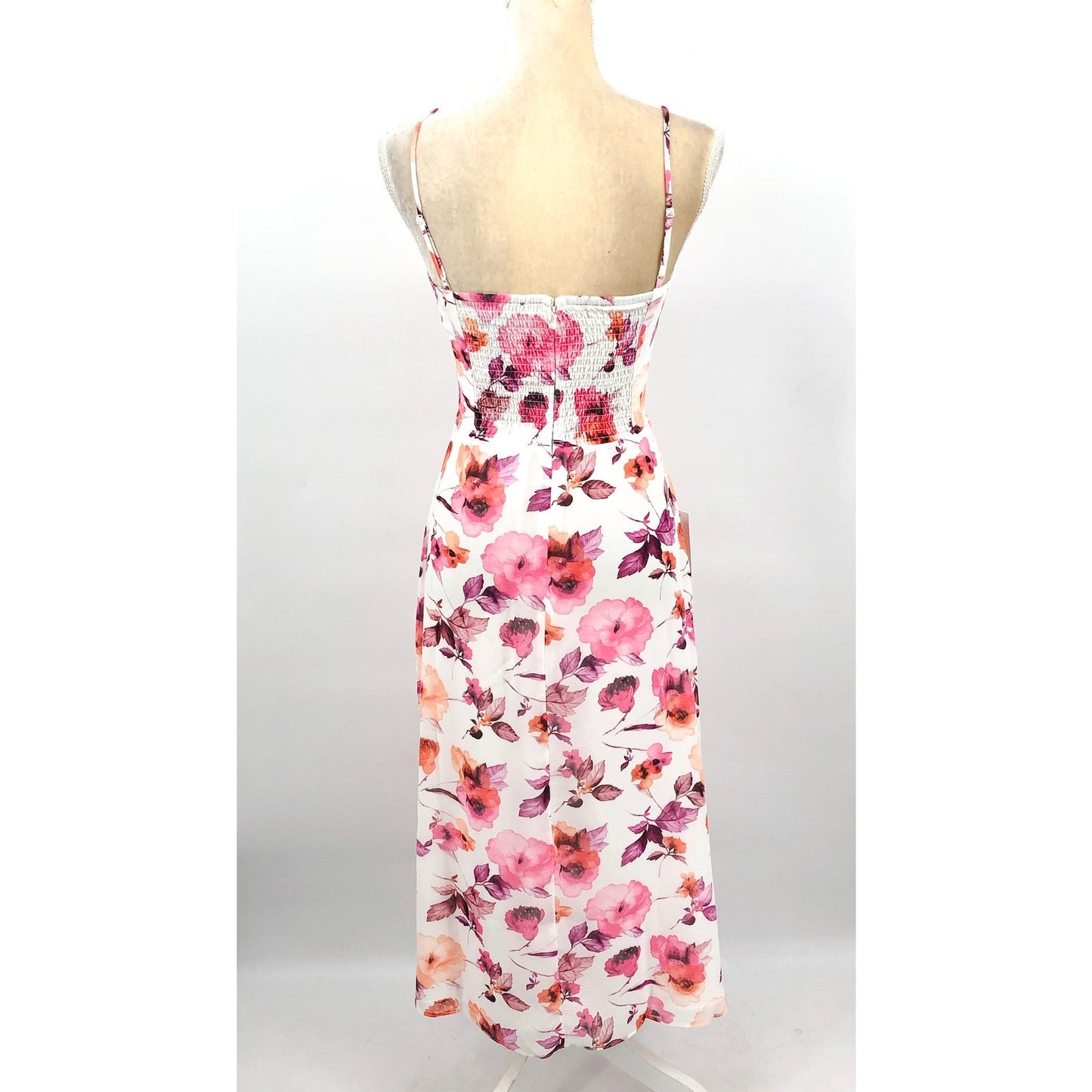 BARDOT Women's Zeta Midi Dress XS US 2 White Pink Floral Chiffon NWT