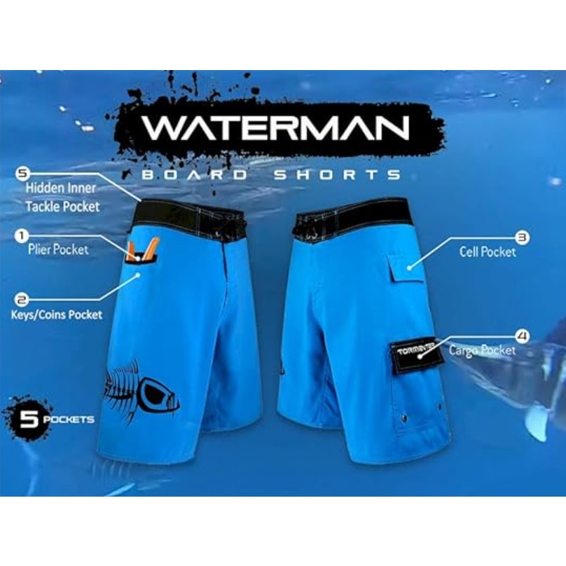 TORMENTER Mens Waterman 5 Pocket Boardshorts Size 36 Blue Camo NWOT