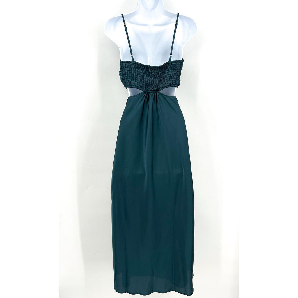 SHOW ME YOUR MUMU Women Codie Cut Out Dress Large Jade Luxe Satin Sleeveless NWT