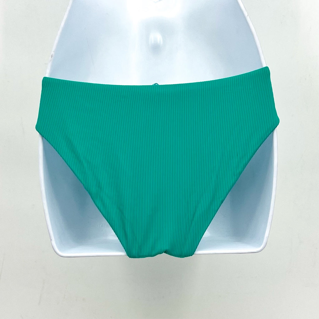 BECCA Women's Modern Edge Buckle Hipster Bikini Bottoms Small Green Peacock NWOT