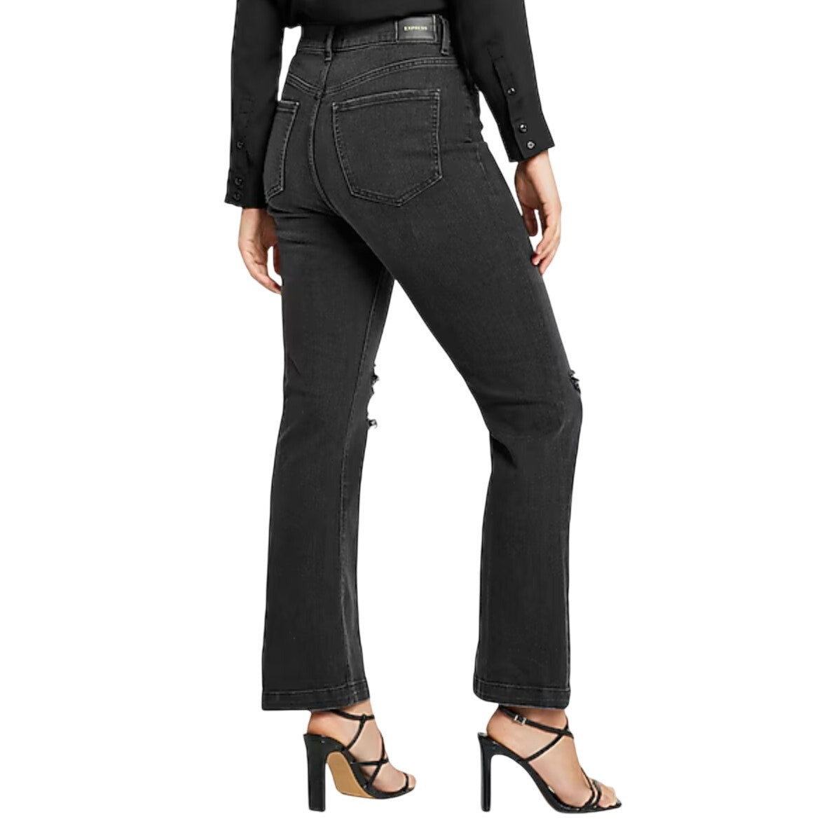 EXPRESS Women's High Waist Ripped 90s Bootcut Jeans Size 0R Black Stretch NWOT