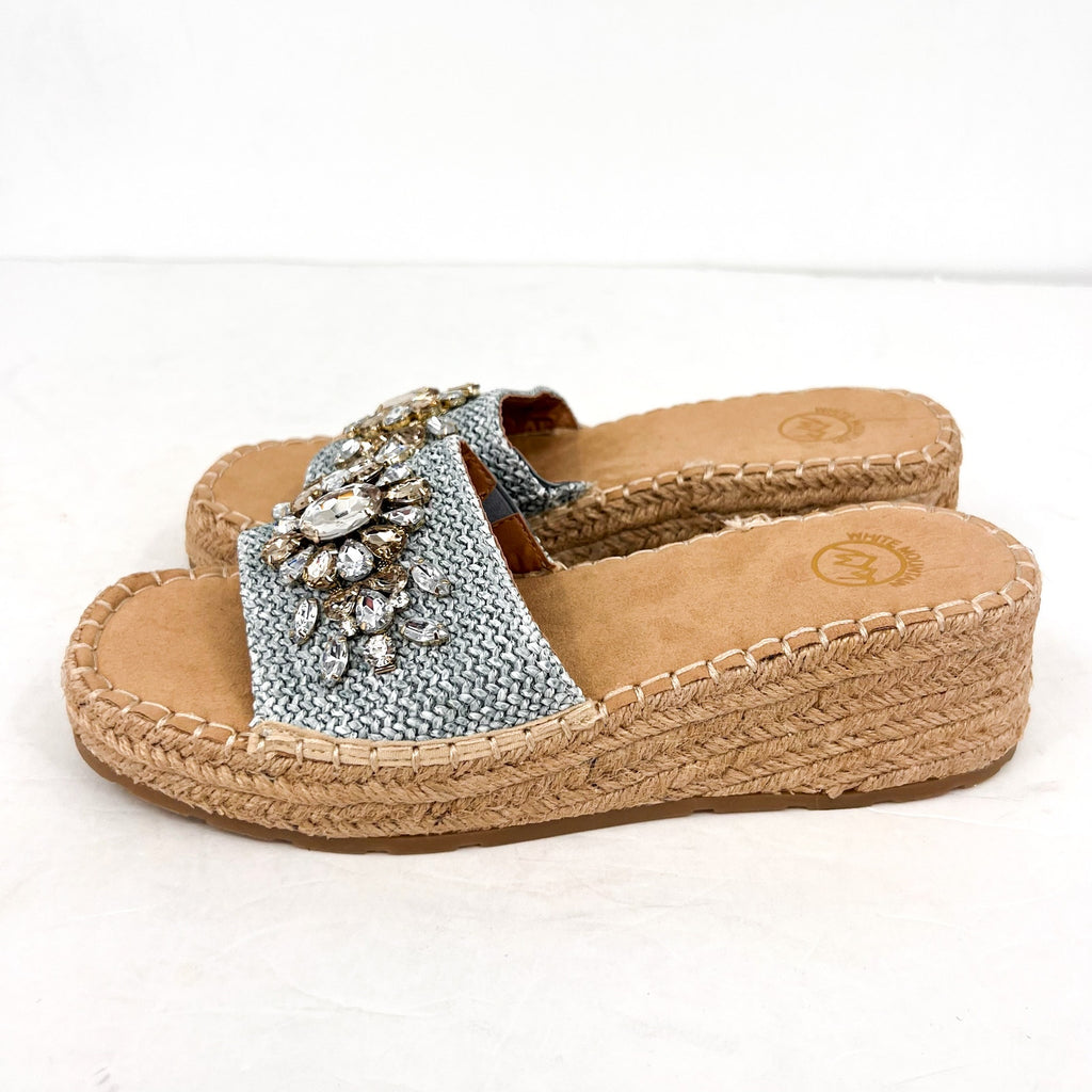 WHITE MOUNTAIN Womens Stitch Espadrille Wedge Sandals Size 9.5M Blue Raffia NWOB