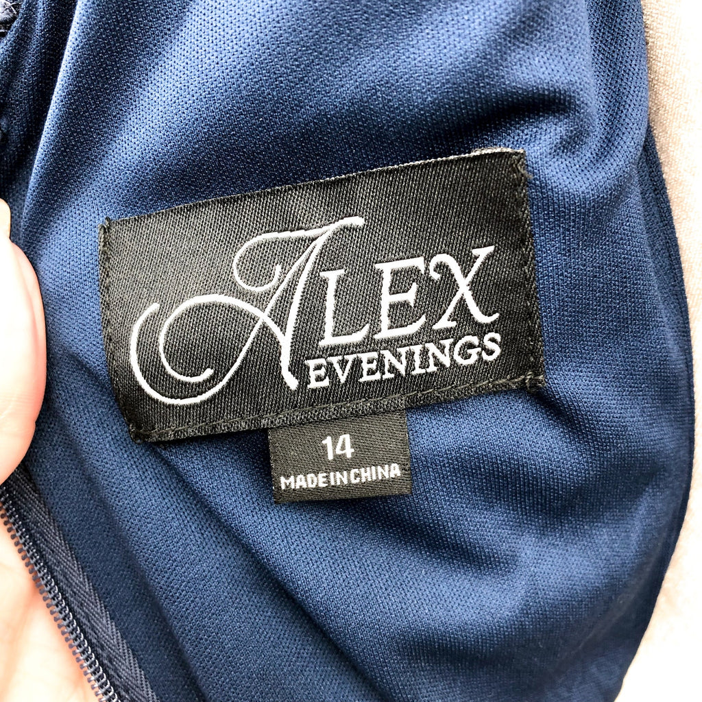 ALEX EVENINGS Rosette A-line Midi Dress Size 14 Navy Blue Sequin Lace 121570 NWT
