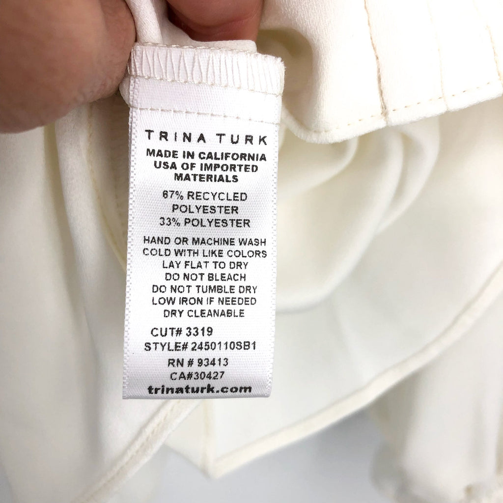 TRINA TURK Women's Zahara Lace Up Top Medium White Whitewash Balloon Sleeve NWT