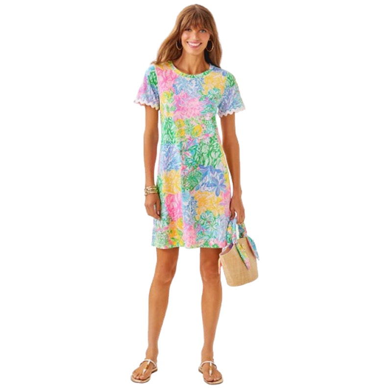 LILLY PULITZER Cody Short Sleeve Dress XS Pink Green Bright Delight Patch NWOT