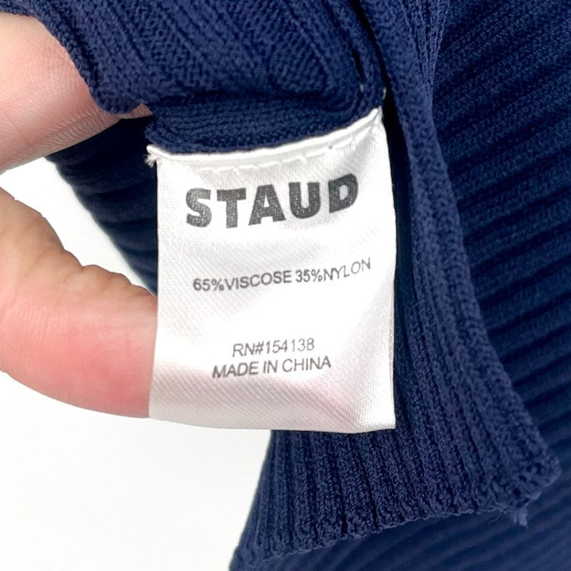STAUD Women's Brice Bicolor Polo Shirt Medium Blue Colorblock Ribbed Knit NWOT