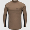 BULWARK Men’s FR Long Sleeve Shirt XXL Khaki Black Chest Pocket Base Layer NWT