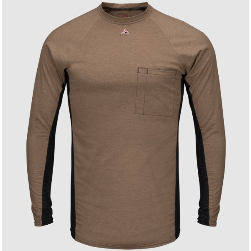 BULWARK Men’s FR Long Sleeve Shirt XXL Khaki Black Chest Pocket Base Layer NWT
