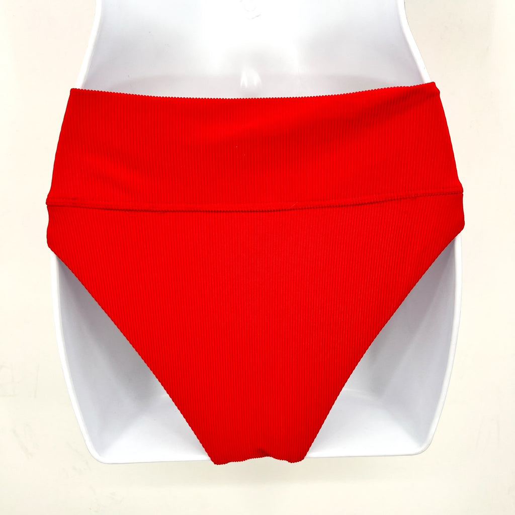 BEACH RIOT Women's Highway Bikini Bottom Medium Red Ribbed Knit NWT